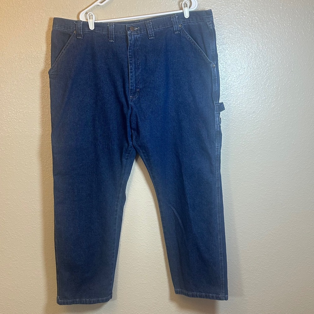 Wrangler Carpenter Jeans Men's 44x30‎ Blue Denim Workwear Pants Relaxed Med Wash